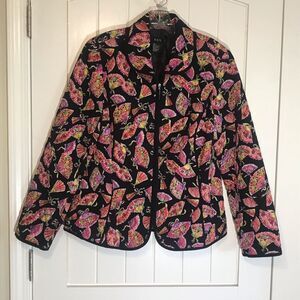 R.Q.T Quilted Collared Zip Front Japanese Fan Print Jacket LARGE